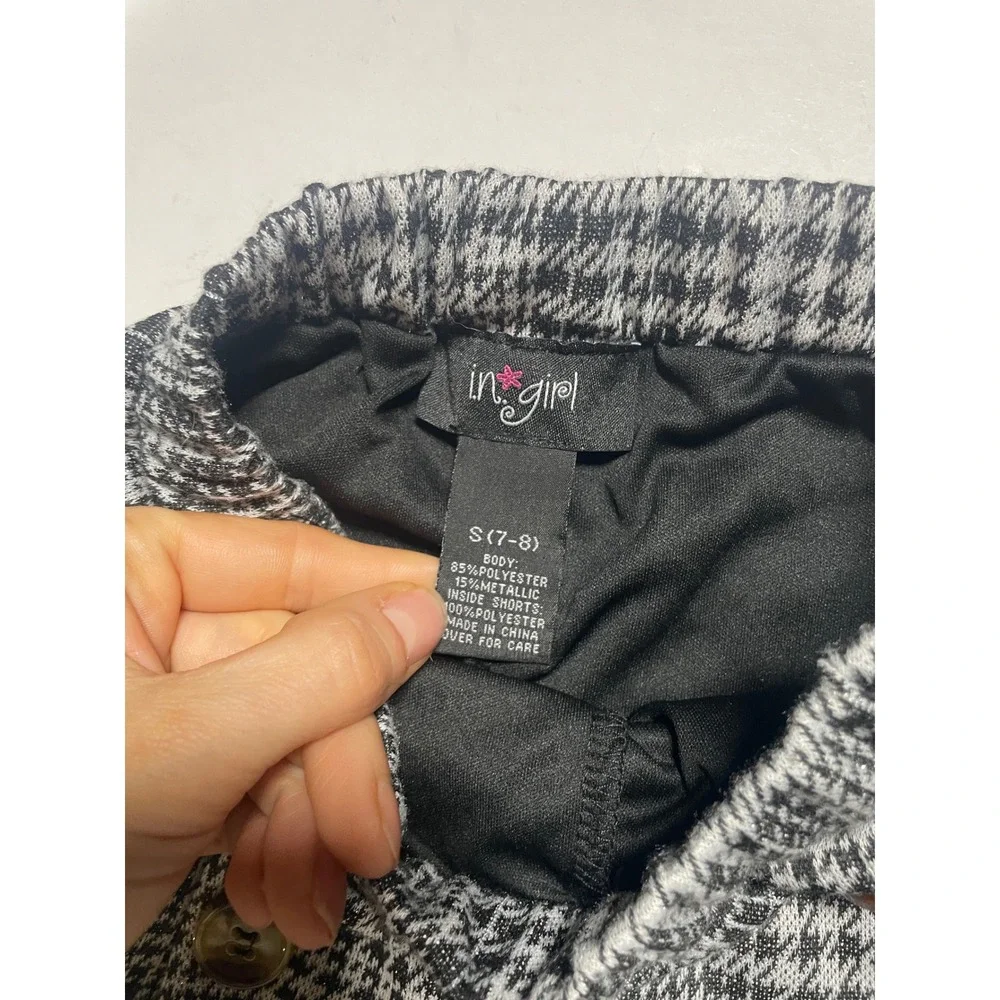 In Girl Skort Girls Size S 7-8 Black White Houndstooth Metallic Plaid Preppy‎